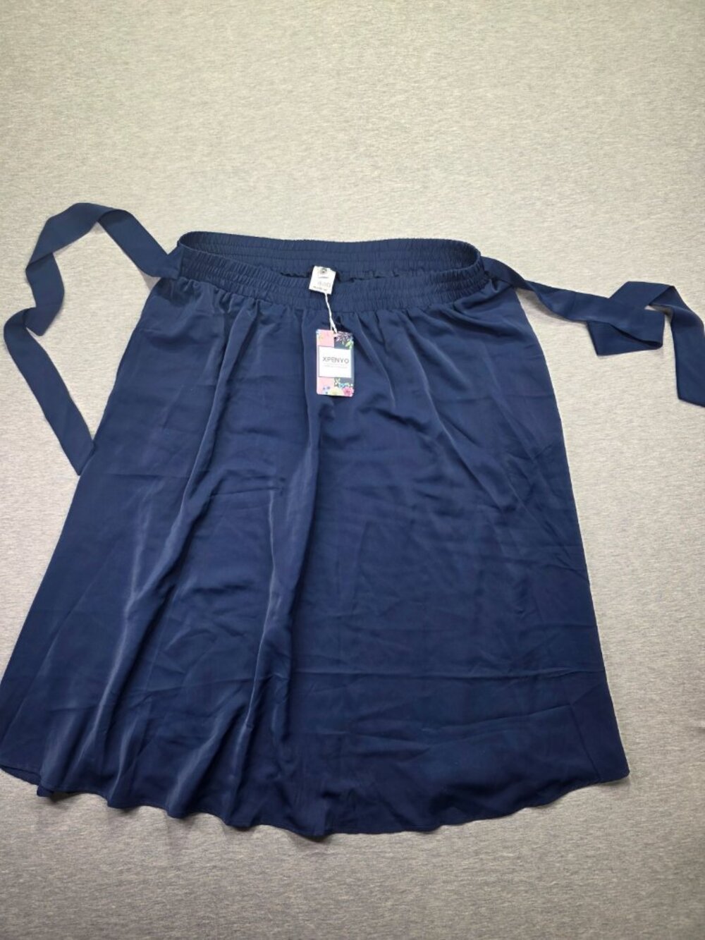 Xpenyo Women's Plus Size Navy Blue Midi Skirt 2XL High Waist Belted A-Line Pocke - Picture 3 of 4